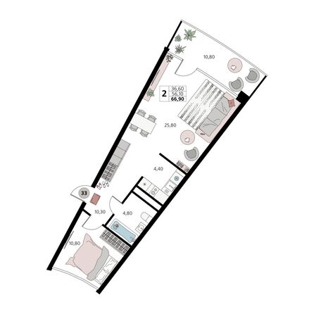 Планировка 2-комн 66,9 м²