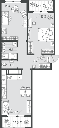 Планировка 2-комн 66,3 м²