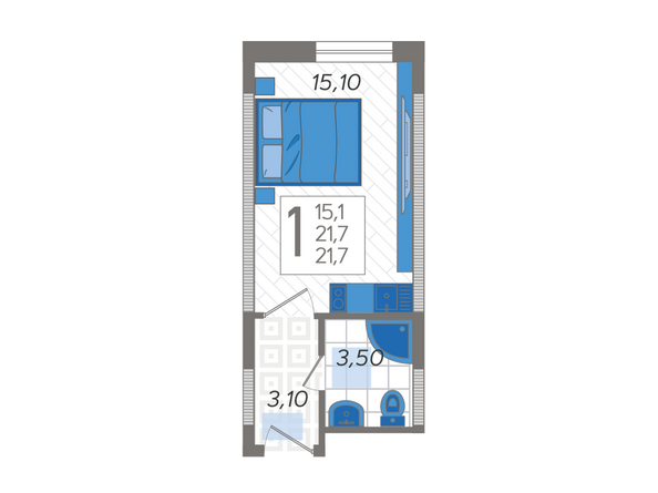 Планировка 1-комн 21,7 м²