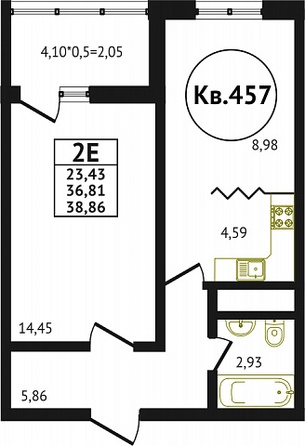 Планировка 1-комн 38,86 м²