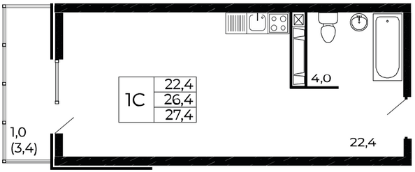 Планировка Студия 27,4 м²