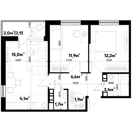 Планировка 3-комн 58,8 м²