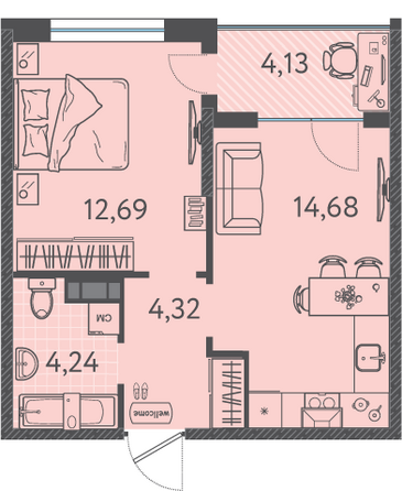 Планировка 1-комн 38 м²