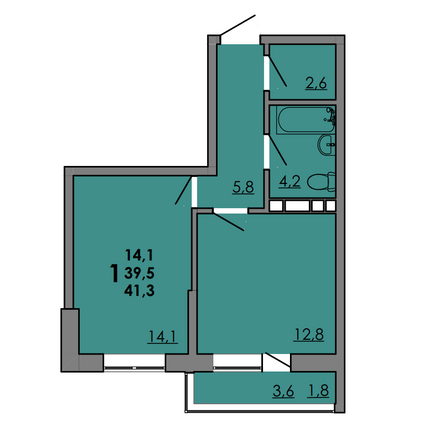 Планировка 1-комн 41,3 м²