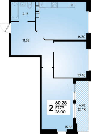 Планировка 2-комн 60,28 м²