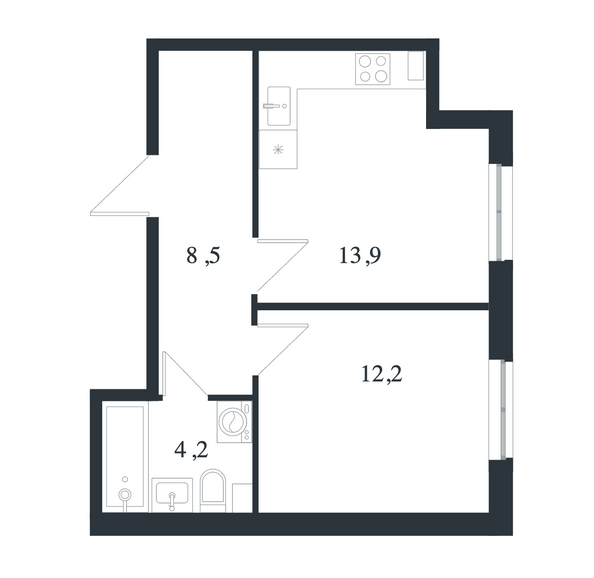 Планировка 1-комн 38,8 м²