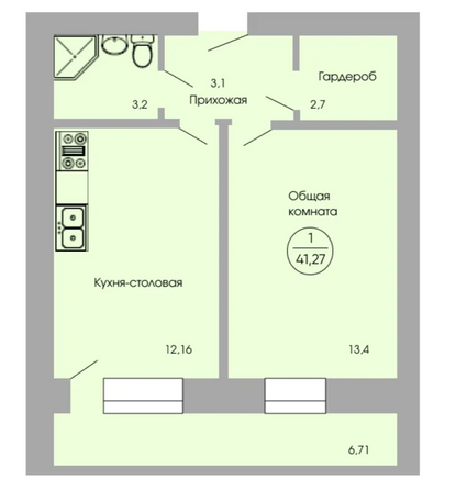 Планировка 1-комн 41,27 м²