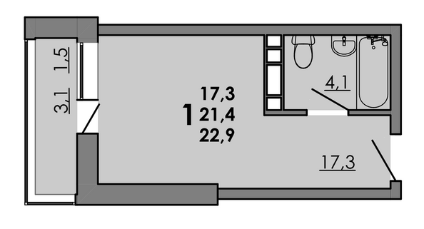 Планировка Студия 22,9 м²