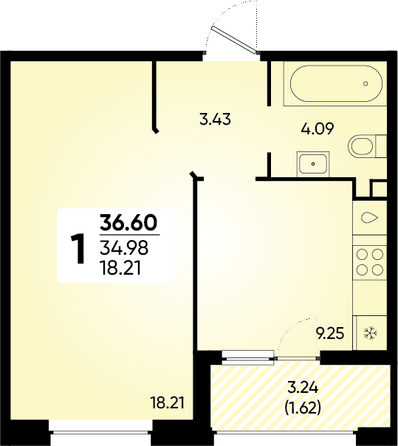 Планировка 1-комн 36,6 м²