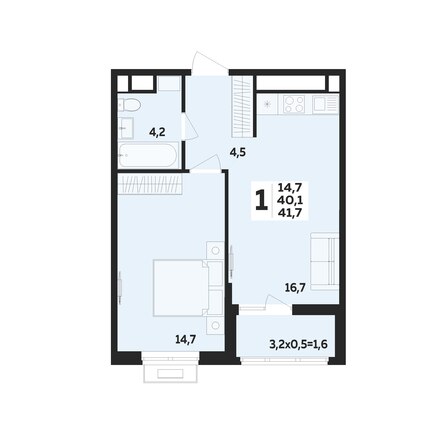 Планировка 1-комн 41,7 м²