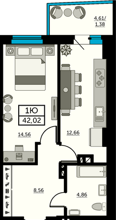 Планировка 1-комн 41,51 м²