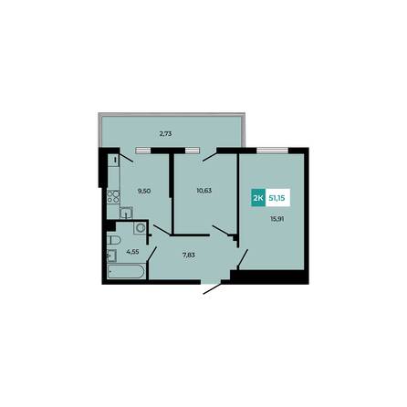 Планировка 2-комн 51,15 м²