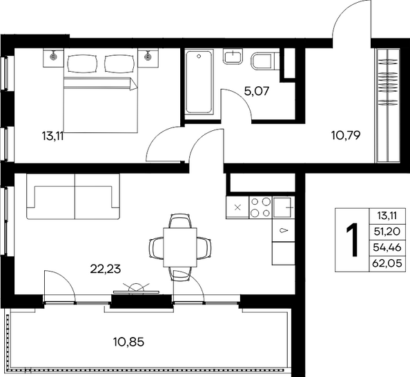 Планировка 1-комн 62,05 м²