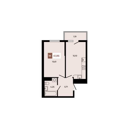 Планировка 1-комн 41,86 м²