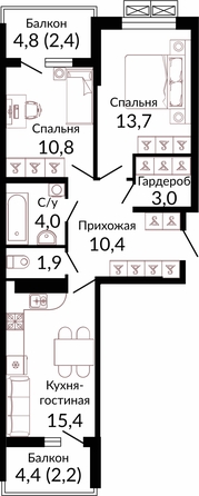 Планировка 2-комн 63,8 м²