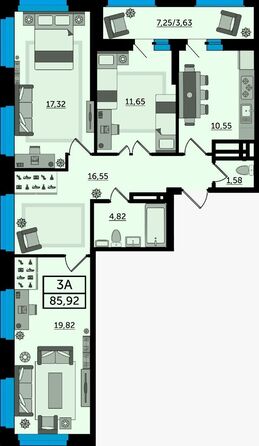 Планировка 3-комн 86,31 м²