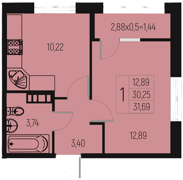 Планировка 1-комн 31,69, 32,1 м²