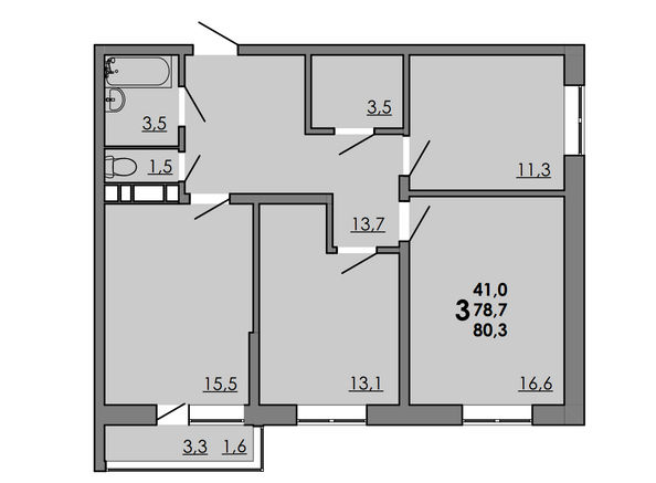 Планировка 3-комн 80,3 м²