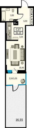 Планировка Студия 31,13 м²