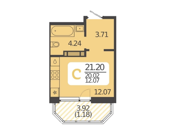 Планировка Студия 22 м²