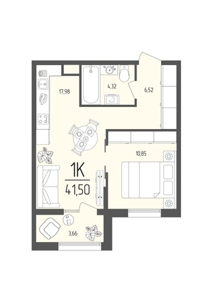 Планировка 1-комн 41,5 м²