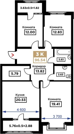 Планировка 3-комн 96,54 м²