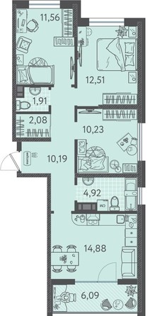 Планировка 3-комн 71,33 м²