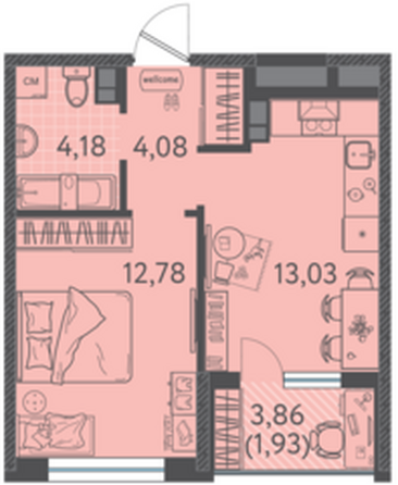 Планировка 1-комн 36 - 36,14 м²