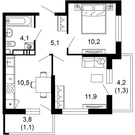 Планировка 2-комн 44,2 м²