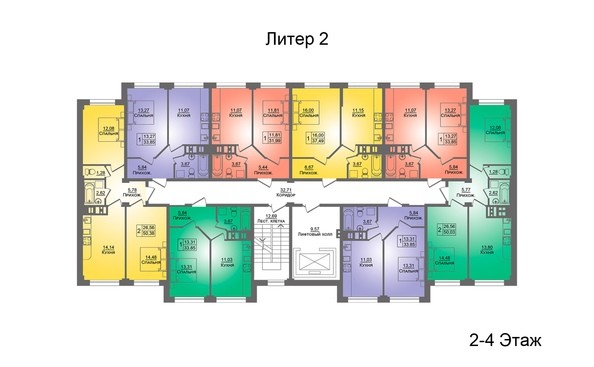 План 2,3,4 этажа 1 подъезд