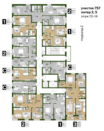 План 10-14 этажа 2 подъезд