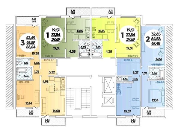 Типовой план этажа 1,3 подъезд