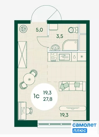 
  Продается студия 27.8 м², в ЖК Green Apple (Грин эпл), блок 1. Фото 8.