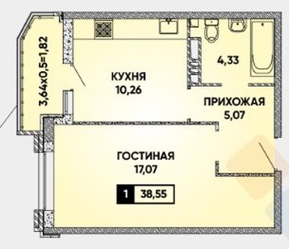 
   Продам 1-комнатную, 38.4 м², Григория Булгакова ул, 8к1

. Фото 6.