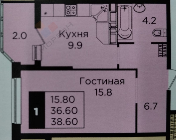 
   Продам 1-комнатную, 38.6 м², Мачуги В.Н. ул, 166/1

. Фото 10.