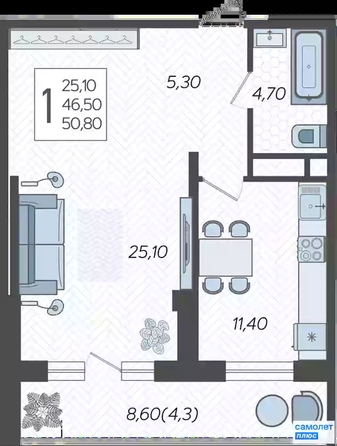 
   Продам 1-комнатную, 50.8 м², Садовое кольцо ул, 9к1

. Фото 4.