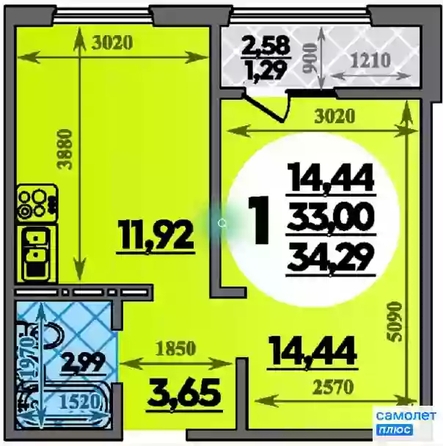 
   Продам 1-комнатную, 34.29 м², им Профессора Малигонова ул, 48

. Фото 2.