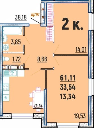 
   Продам 2-комнатную, 61.11 м², Агой клубный дом

. Фото 1.