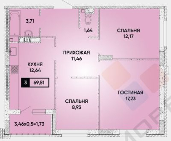 
   Продам 3-комнатную, 69.2 м², Григория Булгакова ул, 12

. Фото 7.