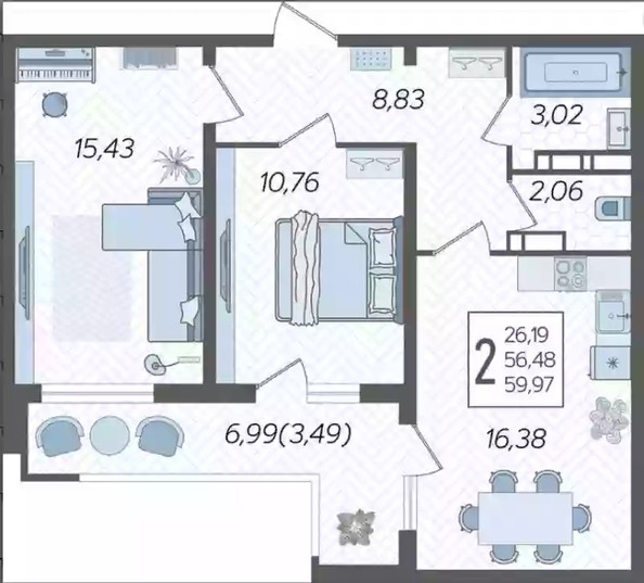 
   Продам 2-комнатную, 60 м², Ural (Урал)

. Фото 8.