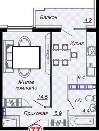 
   Продам 2-комнатную, 38.4 м², Российская ул, уч12

. Фото 2.