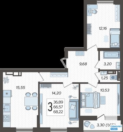 
   Продам 3-комнатную, 68.22 м², Жириновского ул, 1к6

. Фото 1.