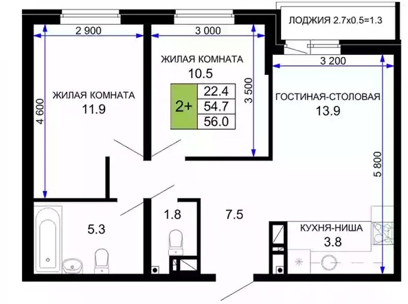 
   Продам 2-комнатную, 56 м², Позднякова ул, 2 к19

. Фото 14.