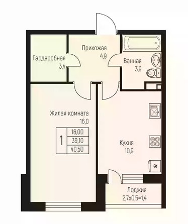 
   Продам 1-комнатную, 40.5 м², Nova Vita (Нова Вита), дом 2

. Фото 7.