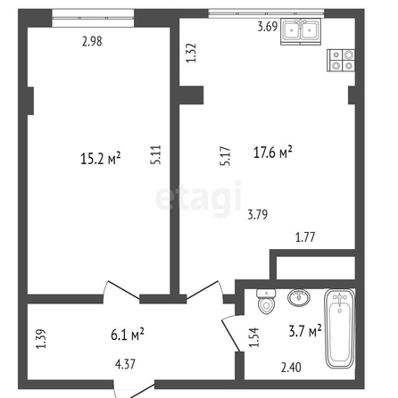 
   Продам 1-комнатную, 42.6 м², Тургенева ул, 1д/1

. Фото 9.