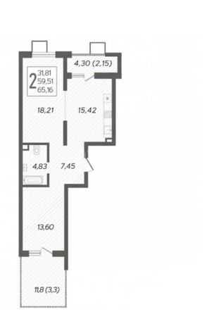 
   Продам 2-комнатную, 60.7 м², Питерская ул, 40

. Фото 1.