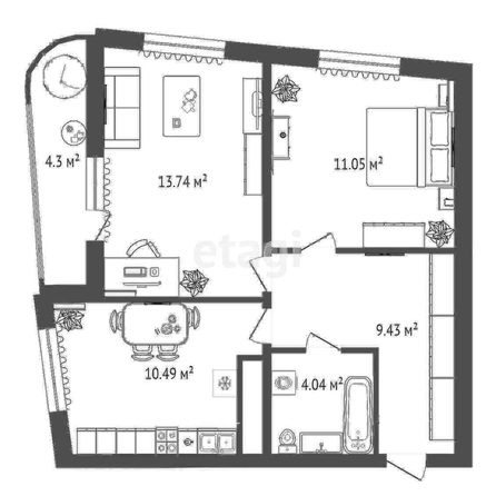 
   Продам 2-комнатную, 50.87 м², Огурцы, литера 2

. Фото 1.