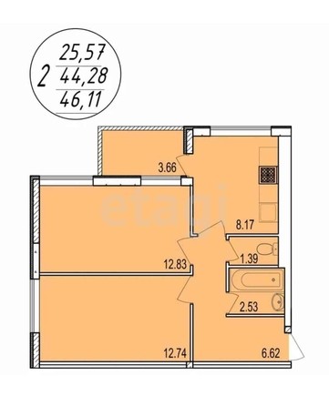 
   Продам 2-комнатную, 46 м², Беговая ул, 56/1

. Фото 12.