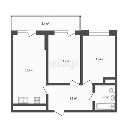 
   Продам 2-комнатную, 55.9 м², Героя Георгия Бочарникова ул, 4 к2

. Фото 1.