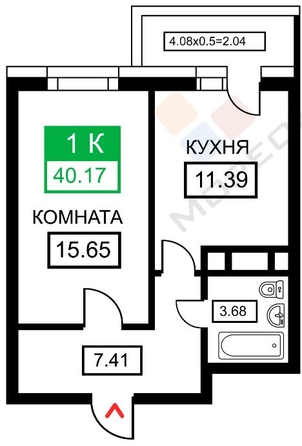 
   Продам 1-комнатную, 40 м², Бородинская ул, 156/2

. Фото 6.